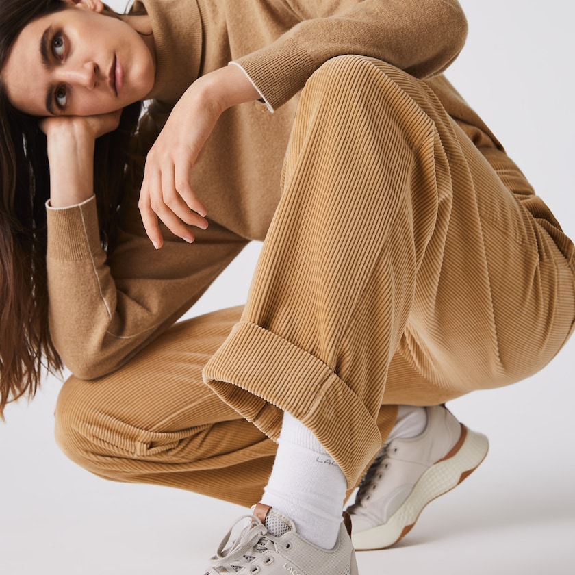 Pantalon Lacoste LIVE High-Waisted Loose Ribbed Velvet Mujer Beige | AS6-62126Z5