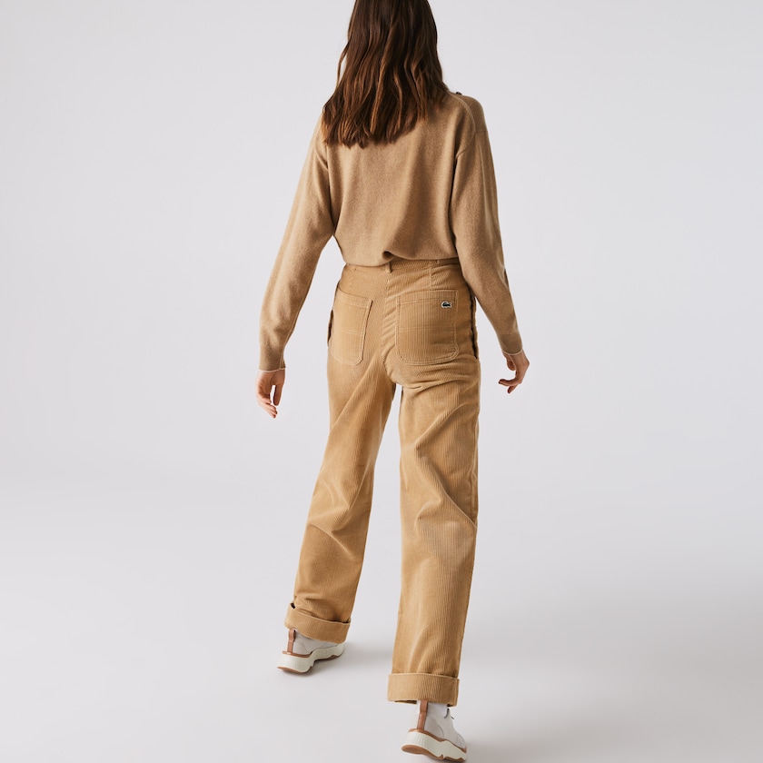 Pantalon Lacoste LIVE High-Waisted Loose Ribbed Velvet Mujer Beige | AS6-62126Z5