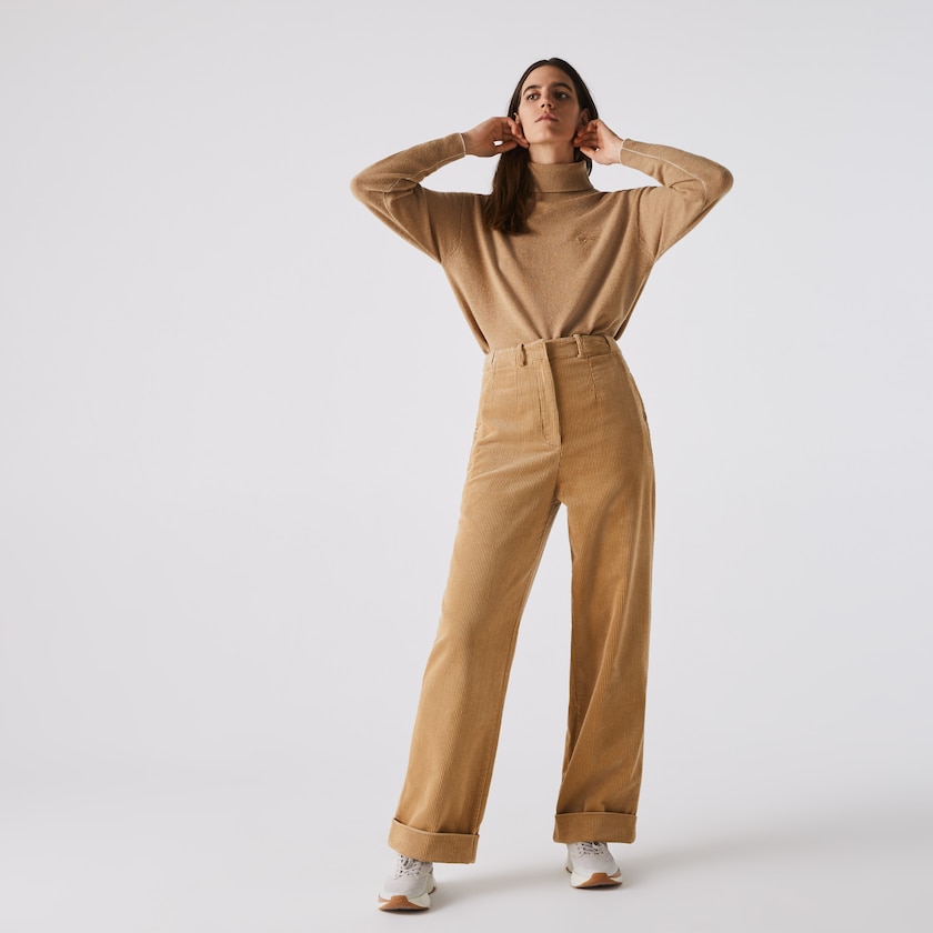 Pantalon Lacoste LIVE High-Waisted Loose Ribbed Velvet Mujer Beige | AS6-62126Z5