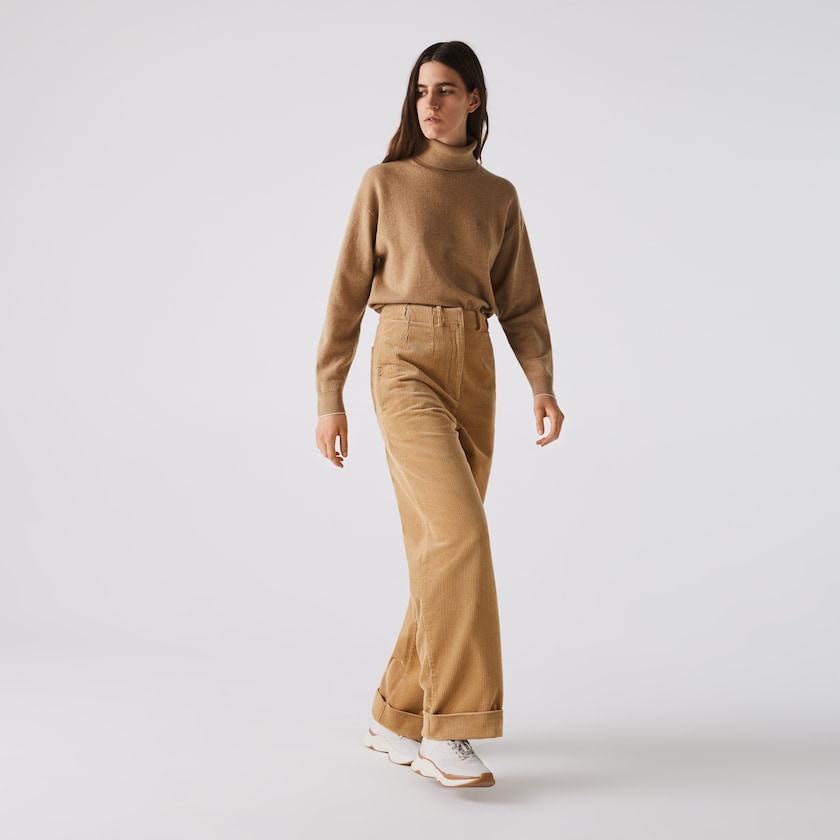 Pantalon Lacoste LIVE High-Waisted Loose Ribbed Velvet Mujer Beige | AS6-62126Z5