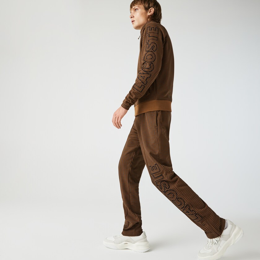 Pantalon Lacoste LIVE Houndstooth Print Fleece Tracksuit Hombre Marrom Negros | QL7-22202U9