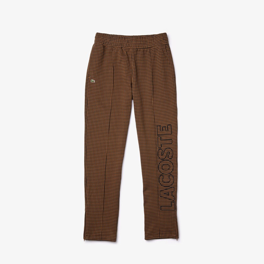 Pantalon Lacoste LIVE Houndstooth Print Fleece Tracksuit Hombre Marrom Negros | QL7-22202U9