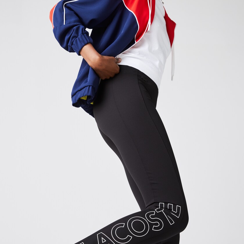 Pantalon Lacoste LIVE Logo Printed Leggings Mujer Negros Blancos | UF8-87498N3