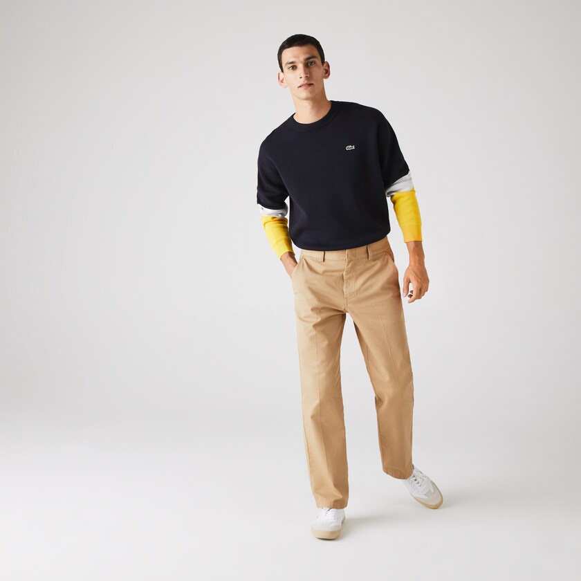 Pantalon Lacoste LIVE Standard Fit Pleated Cotton Chino Hombre Beige | OI1-14881C0