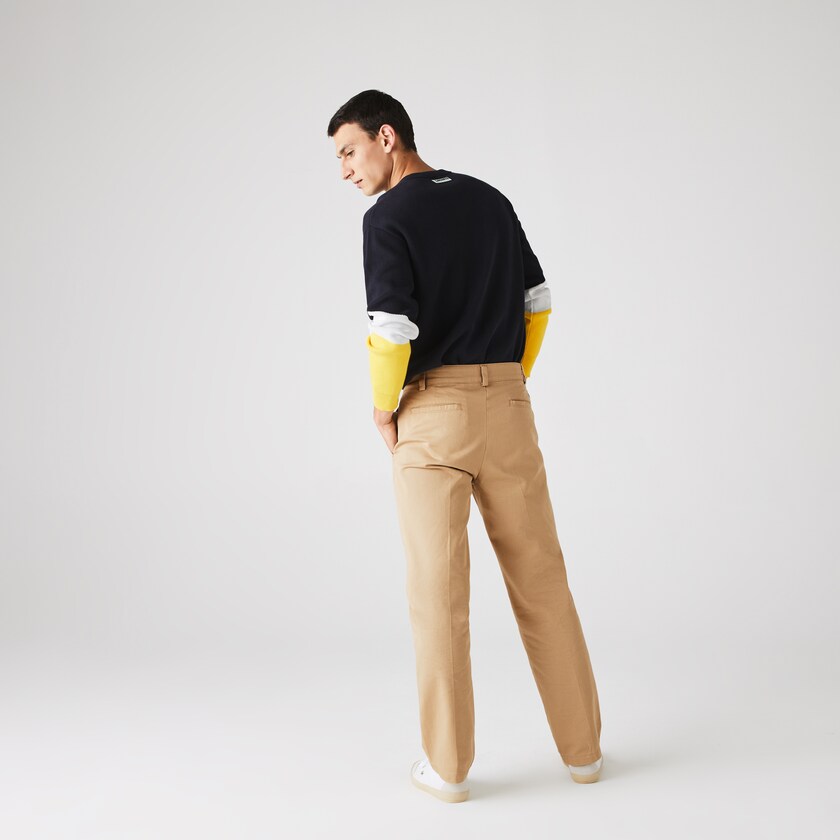 Pantalon Lacoste LIVE Standard Fit Pleated Cotton Chino Hombre Beige | OI1-14881C0
