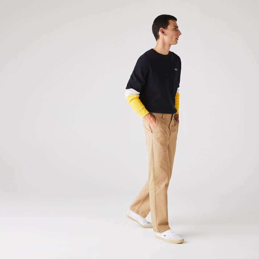 Pantalon Lacoste LIVE Standard Fit Pleated Cotton Chino Hombre Beige | OI1-14881C0