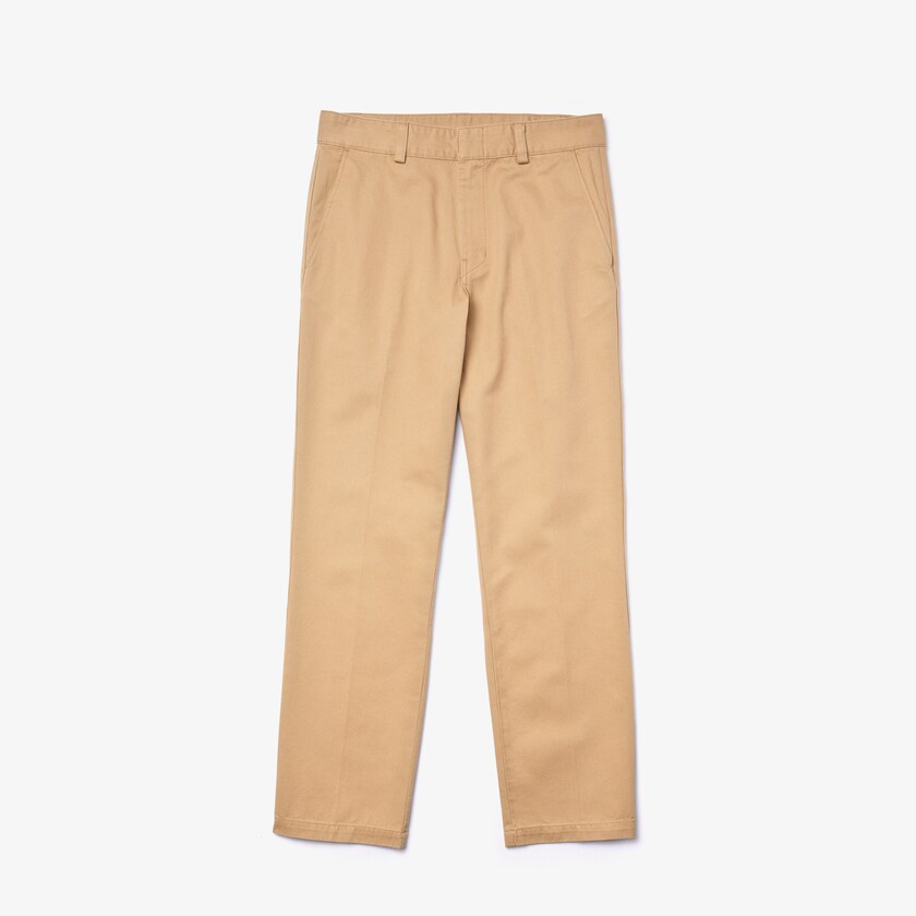 Pantalon Lacoste LIVE Standard Fit Pleated Cotton Chino Hombre Beige | OI1-14881C0