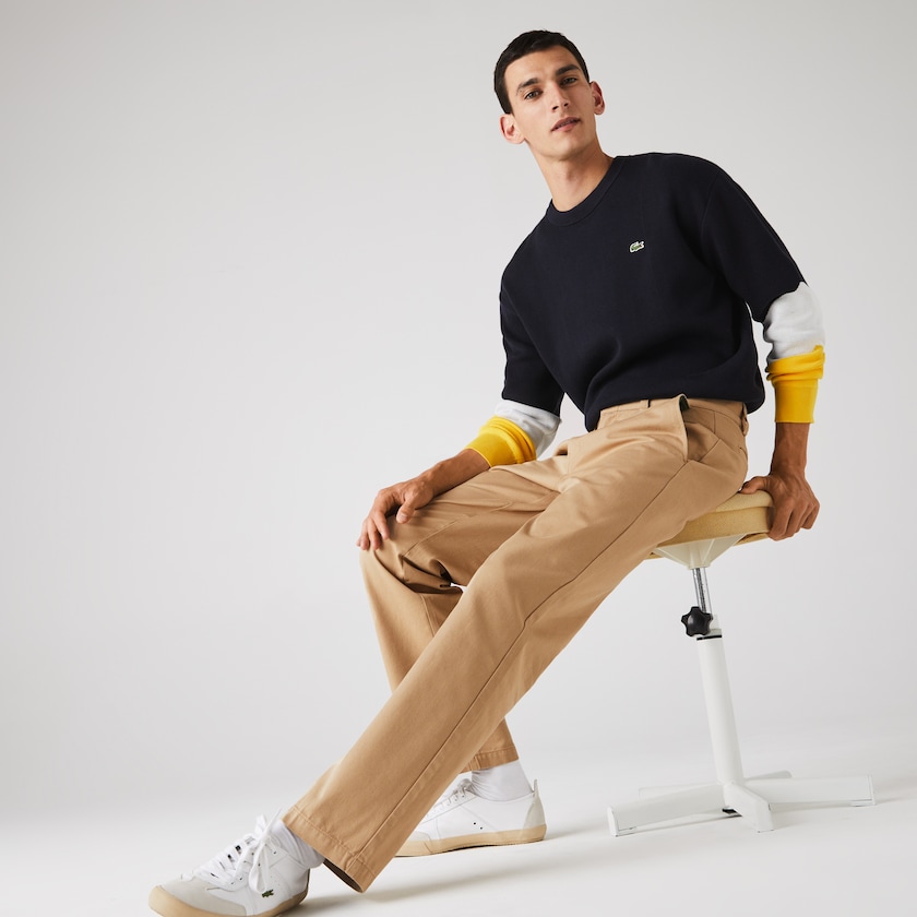 Pantalon Lacoste LIVE Standard Fit Pleated Cotton Chino Hombre Beige | OI1-14881C0