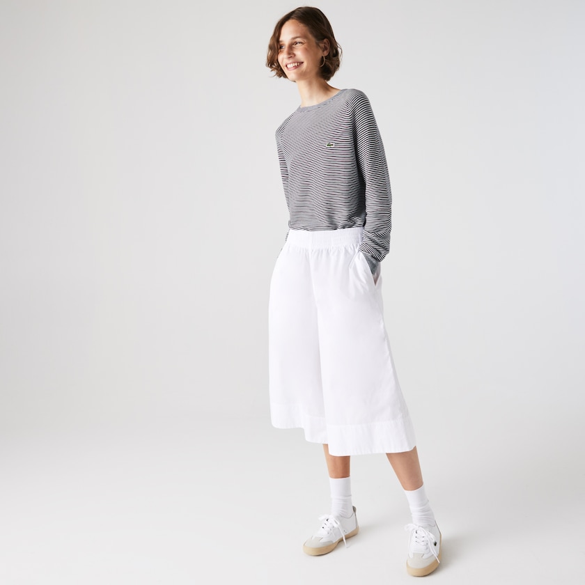 Pantalon Lacoste Light Cotton Poplin Culottes Mujer Blancos | MG5-10411K4