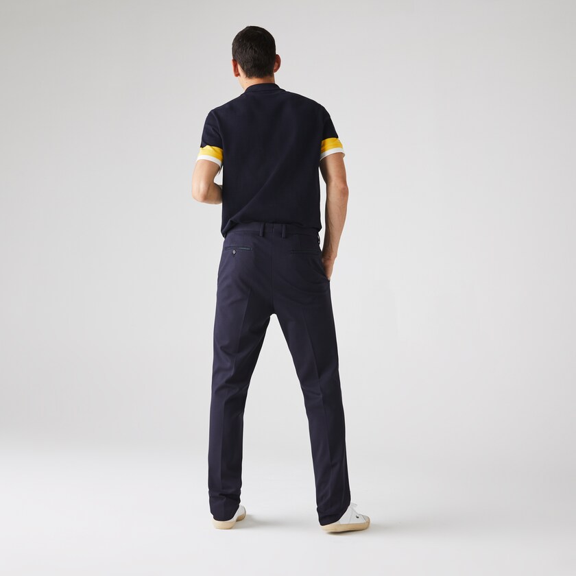 Pantalon Lacoste Pleated Stretch Chino Hombre Azul Marino Azules | AO5-78987E4