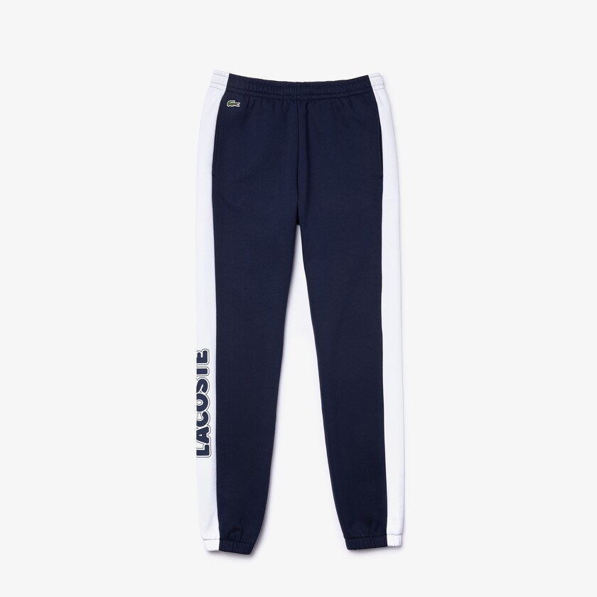 Pantalon Lacoste SPORT Bicolour Fleece Jogging Hombre Azul Marino Azules Blancos | MW0-08780F2