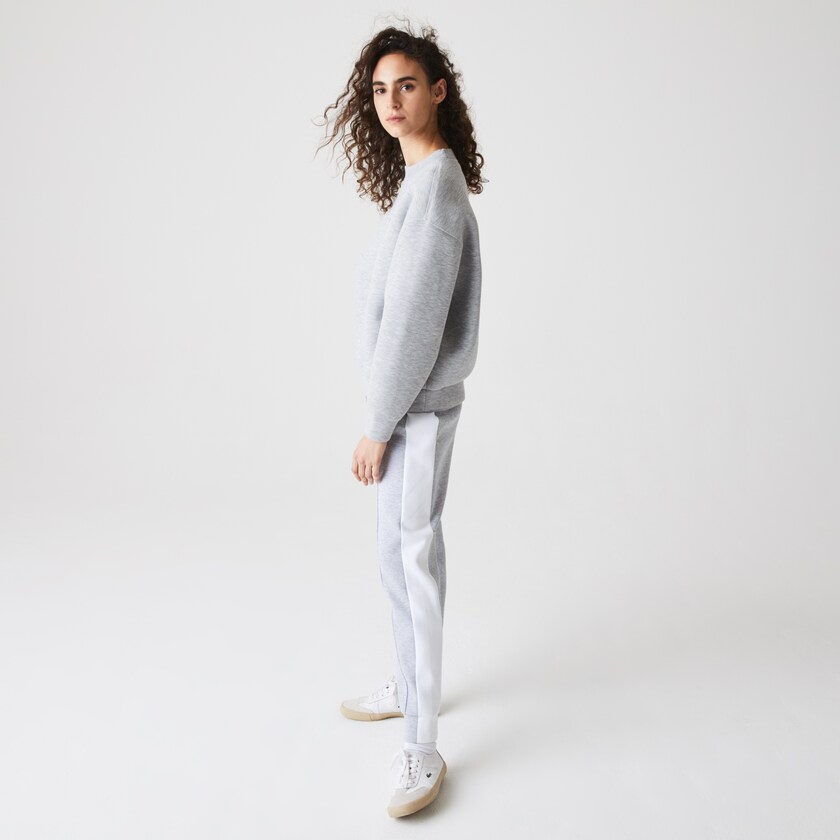 Pantalon Lacoste SPORT Contrast Band Piqué Jogging Mujer Grises Blancos | BU8-75957U7
