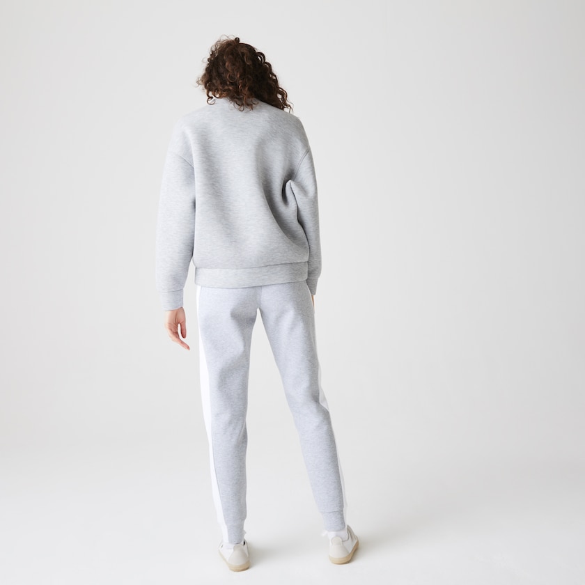 Pantalon Lacoste SPORT Contrast Band Piqué Jogging Mujer Grises Blancos | BU8-75957U7