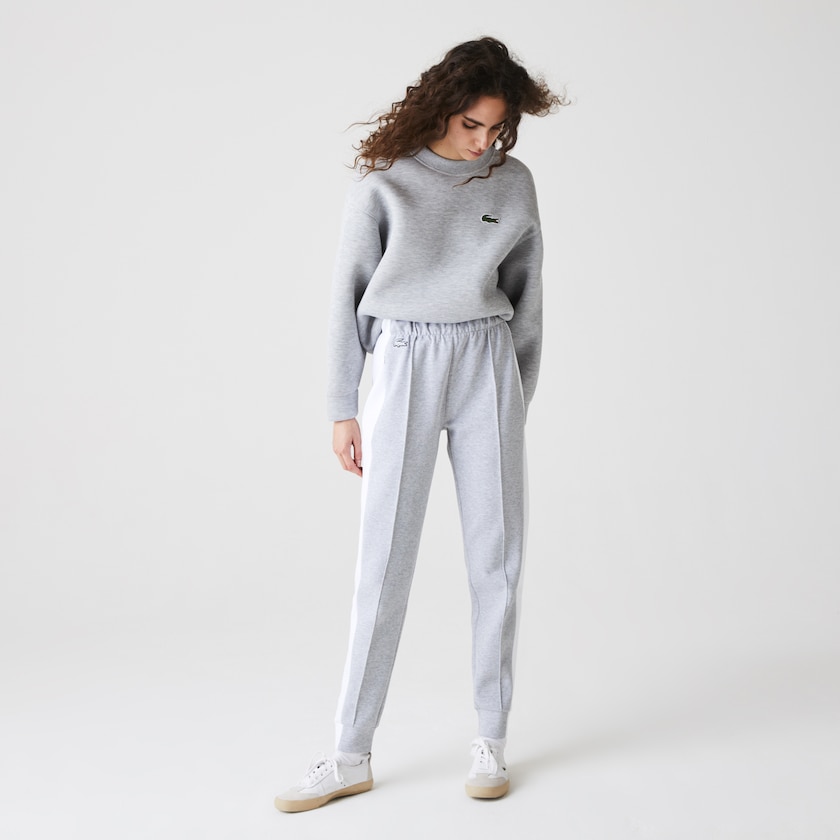 Pantalon Lacoste SPORT Contrast Band Piqué Jogging Mujer Grises Blancos | BU8-75957U7
