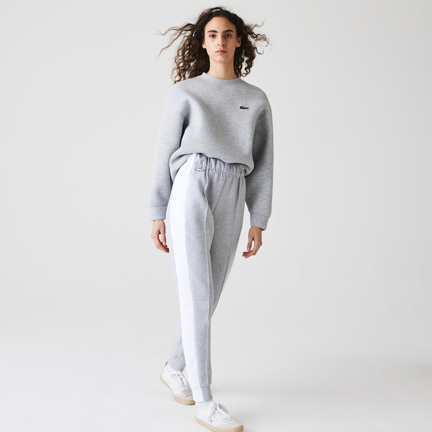 Pantalon Lacoste SPORT Contrast Band Piqué Jogging Mujer Grises Blancos | BU8-75957U7