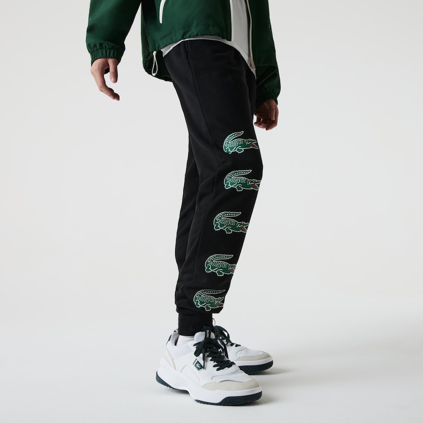 Pantalon Lacoste SPORT Crocodile Print Fleece Jogging Hombre Negros | QX7-88408M8