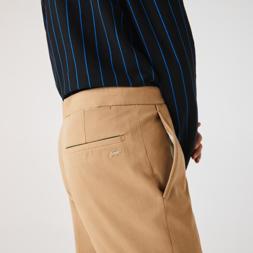 Pantalon Lacoste Slim Fit Stretch Cotton Pleated Chino Hombre Beige | WF7-32693U0