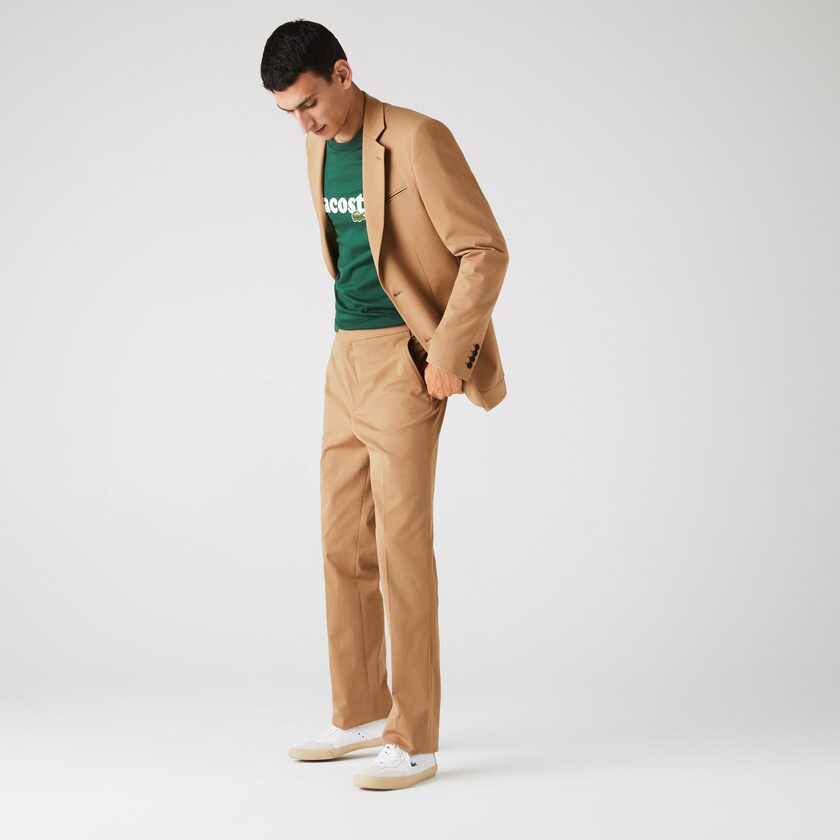 Pantalon Lacoste Slim Fit Stretch Cotton Pleated Chino Hombre Beige | WF7-32693U0