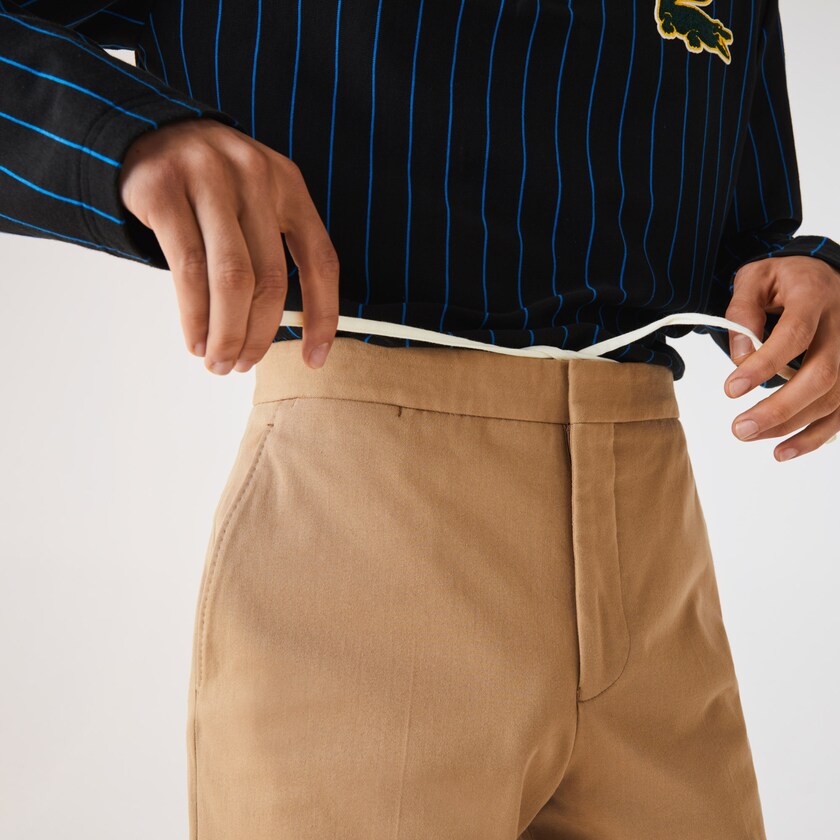 Pantalon Lacoste Slim Fit Stretch Cotton Pleated Chino Hombre Beige | WF7-32693U0