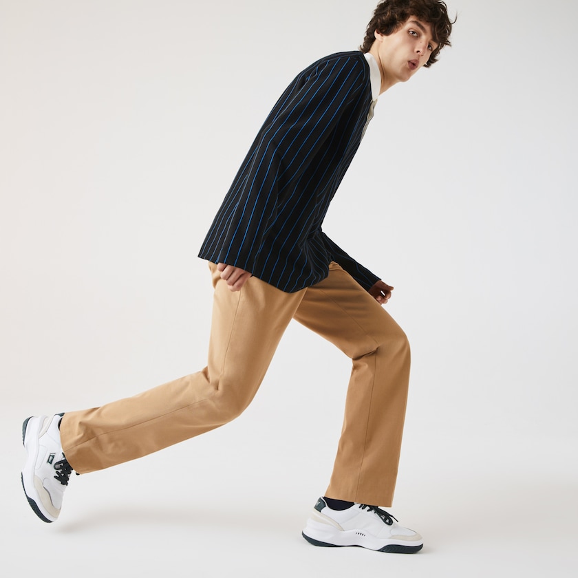 Pantalon Lacoste Slim Fit Stretch Cotton Pleated Chino Hombre Beige | WF7-32693U0