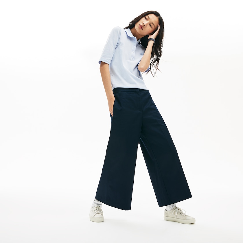 Pantalon Lacoste Wide Cropped Cotton Mujer Azul Marino Azules | UI7-00590O8