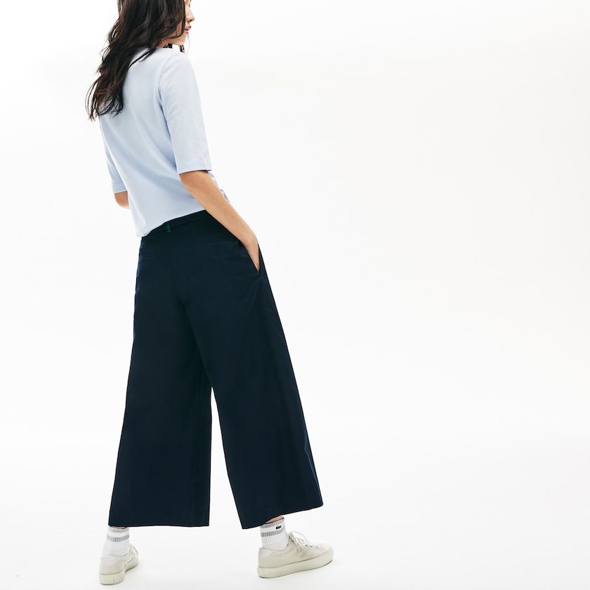 Pantalon Lacoste Wide Cropped Cotton Mujer Azul Marino Azules | UI7-00590O8