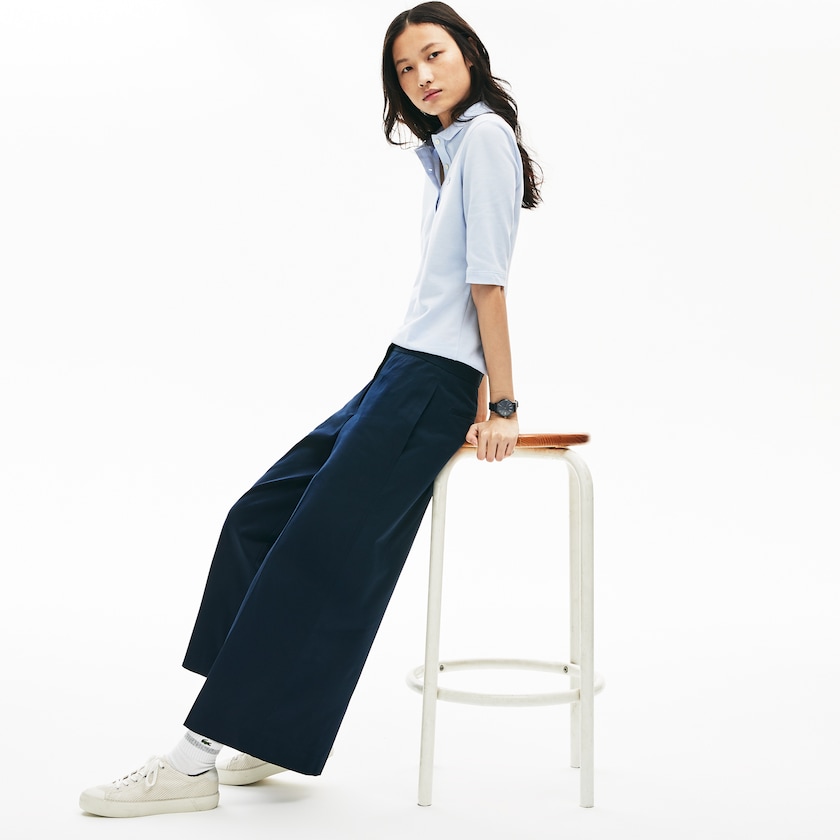 Pantalon Lacoste Wide Cropped Cotton Mujer Azul Marino Azules | UI7-00590O8