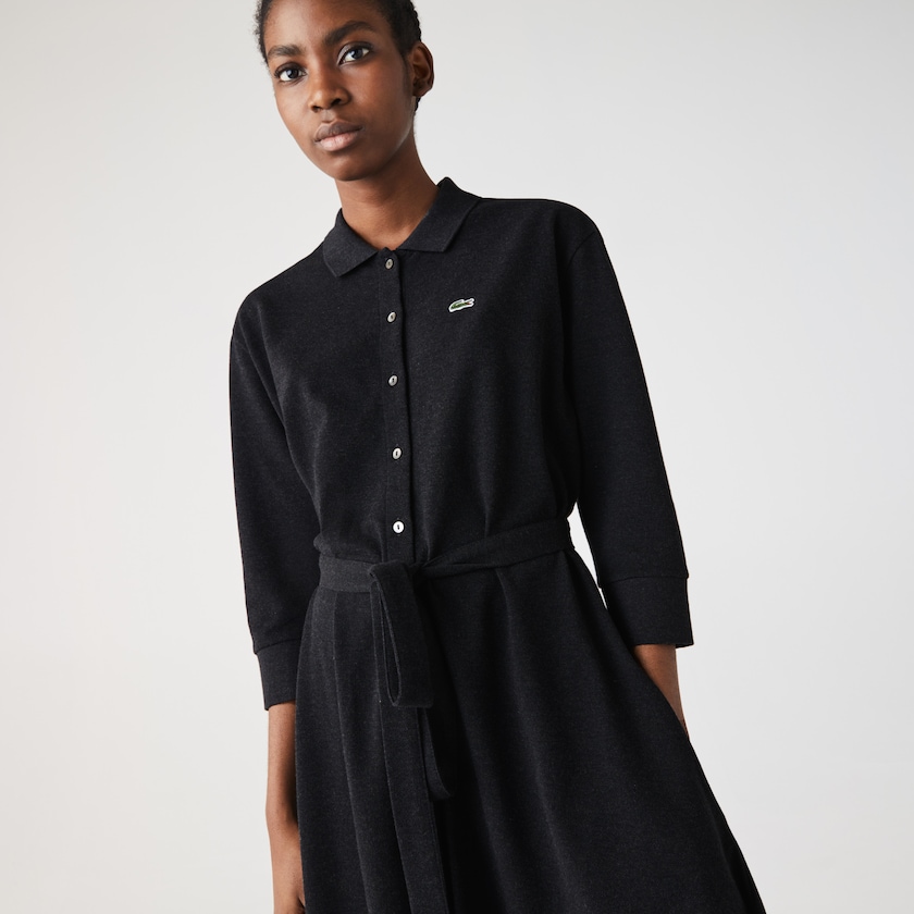 Vestido Tipo Polo Lacoste Buttoned Belted Cotton Piqué Mujer Grises | IK5-75787C3