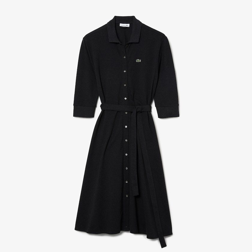 Vestido Tipo Polo Lacoste Buttoned Belted Cotton Piqué Mujer Grises | IK5-75787C3