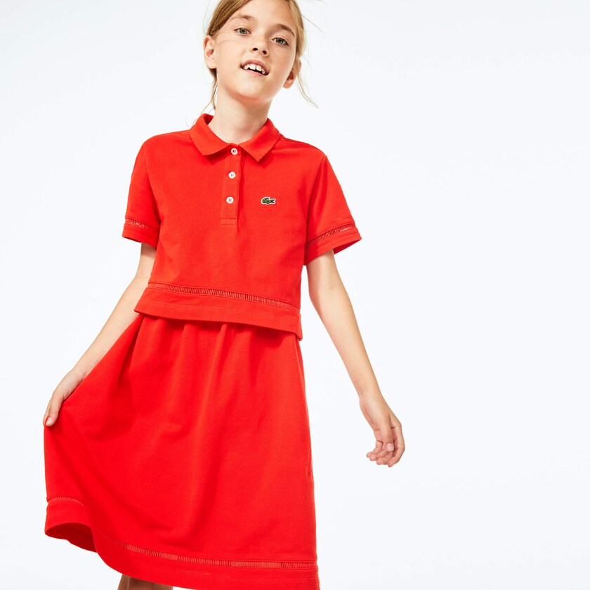 Vestido Tipo Polo Lacoste Niños Rojos Cotton Petit Piqué RR1-44414H6