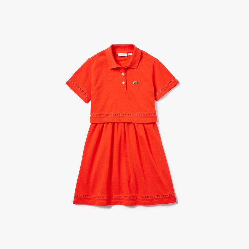 Vestido Tipo Polo Lacoste Niños Rojos Cotton Petit Piqué RR1-44414H6