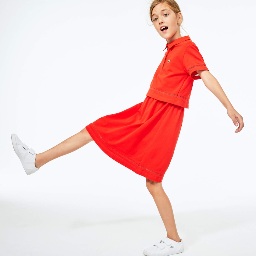 Vestido Tipo Polo Lacoste Niños Rojos Cotton Petit Piqué RR1-44414H6