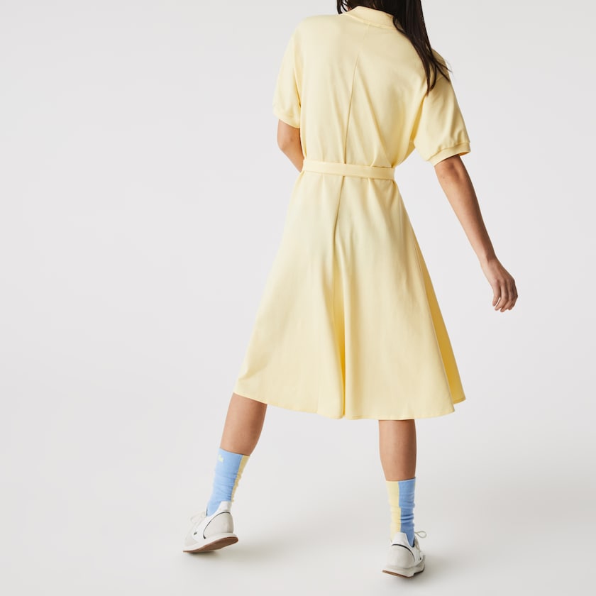 Vestido Tipo Polo Lacoste Cotton Piqué Belted Mujer Amarillos | JT0-30383R7