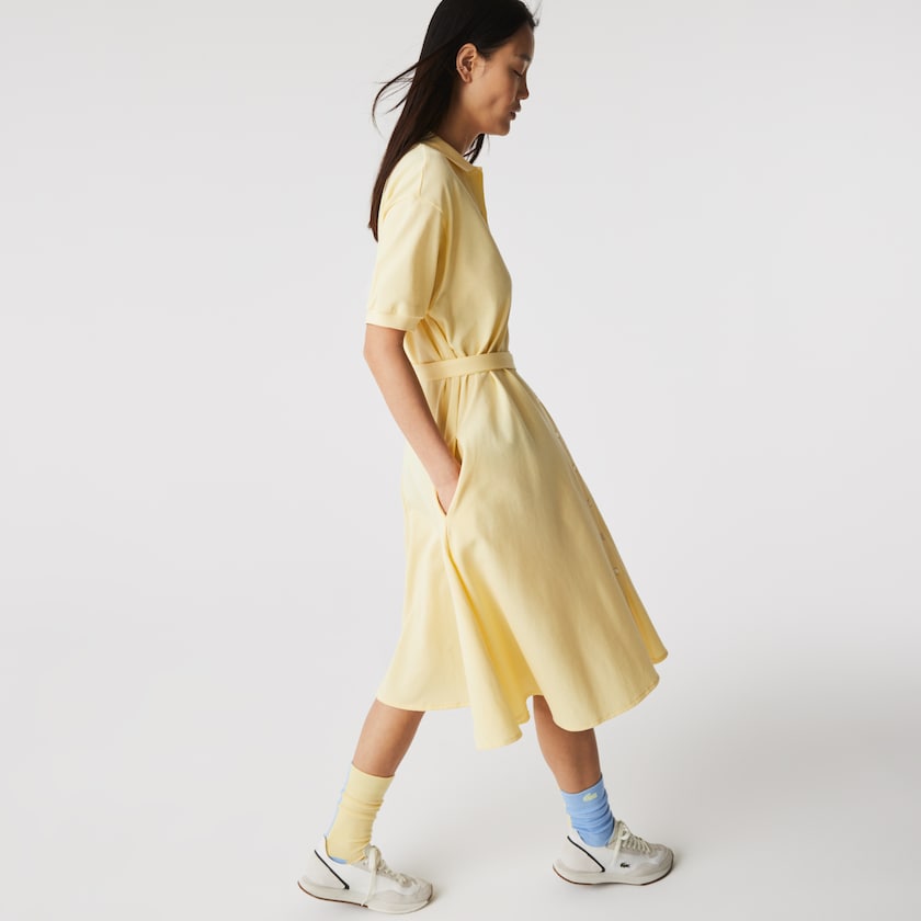 Vestido Tipo Polo Lacoste Cotton Piqué Belted Mujer Amarillos | JT0-30383R7