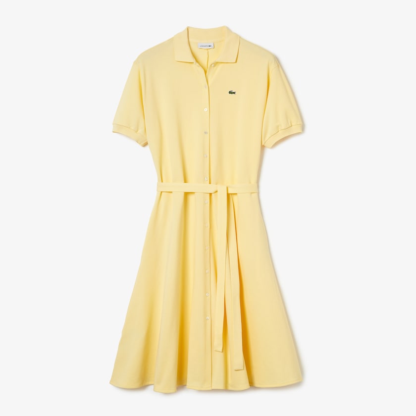 Vestido Tipo Polo Lacoste Cotton Piqué Belted Mujer Amarillos | JT0-30383R7