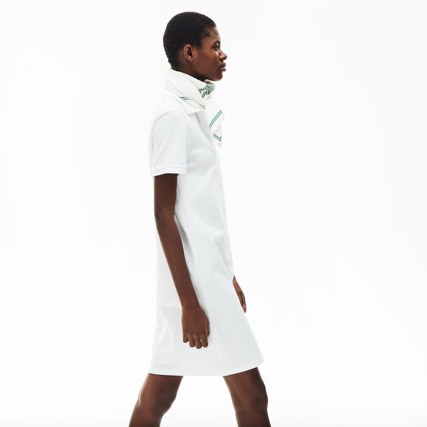Vestido Tipo Polo Lacoste Cotton Piqué Buttoned Mujer Blancos | RL7-00690L0