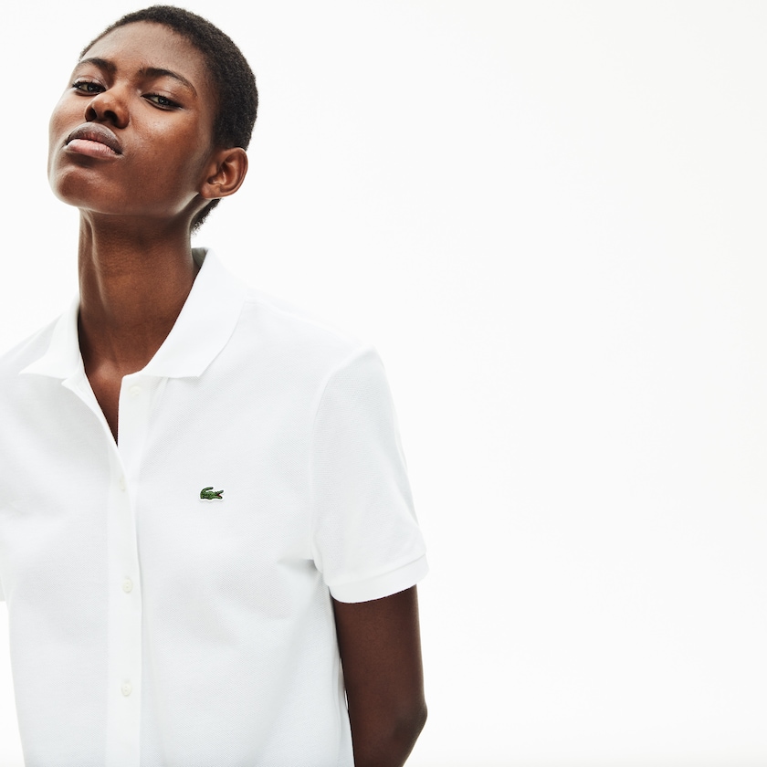 Vestido Tipo Polo Lacoste Cotton Piqué Buttoned Mujer Blancos | RL7-00690L0