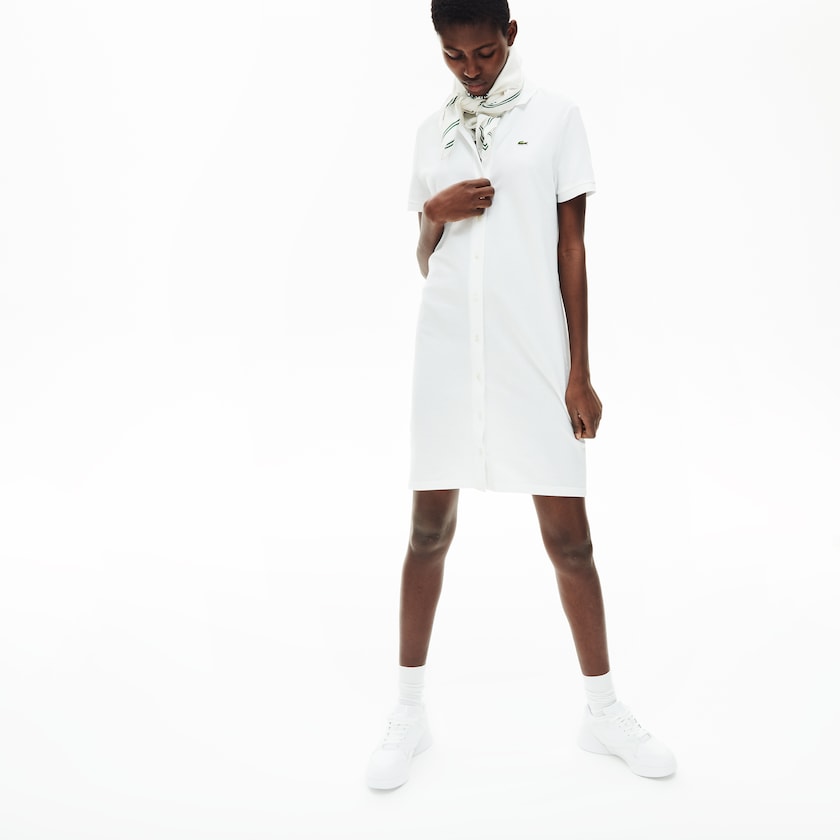 Vestido Tipo Polo Lacoste Cotton Piqué Buttoned Mujer Blancos | RL7-00690L0