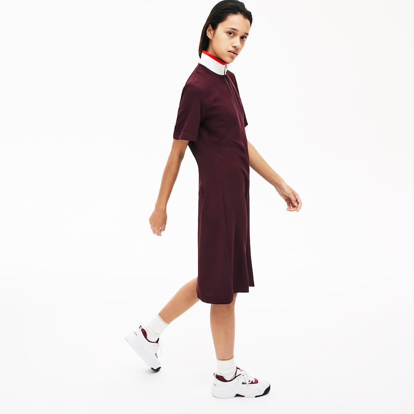 Vestido Tipo Polo Lacoste Flared Zip-Up Mujer Rojos Oscuro Blancos Rojos | FL9-44414L0