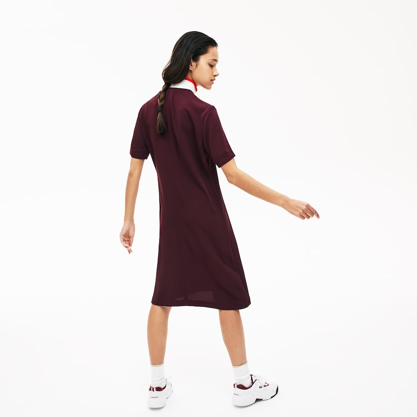 Vestido Tipo Polo Lacoste Flared Zip-Up Mujer Rojos Oscuro Blancos Rojos | FL9-44414L0