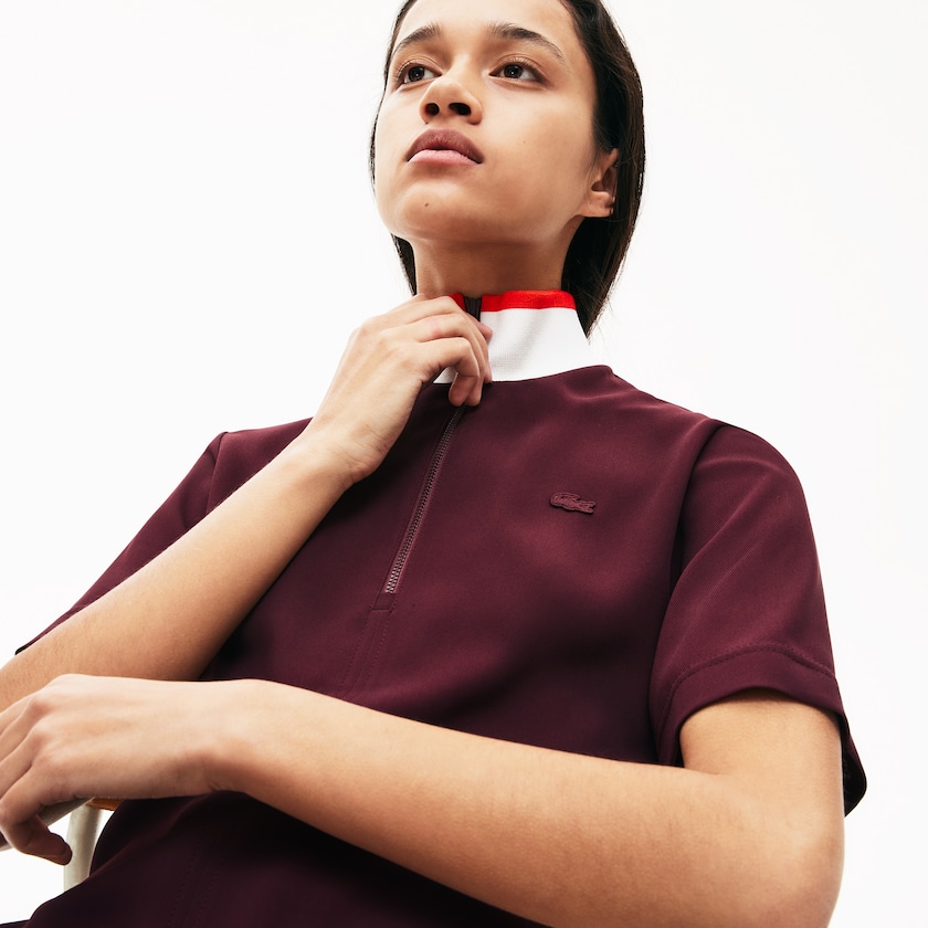 Vestido Tipo Polo Lacoste Flared Zip-Up Mujer Rojos Oscuro Blancos Rojos | FL9-44414L0