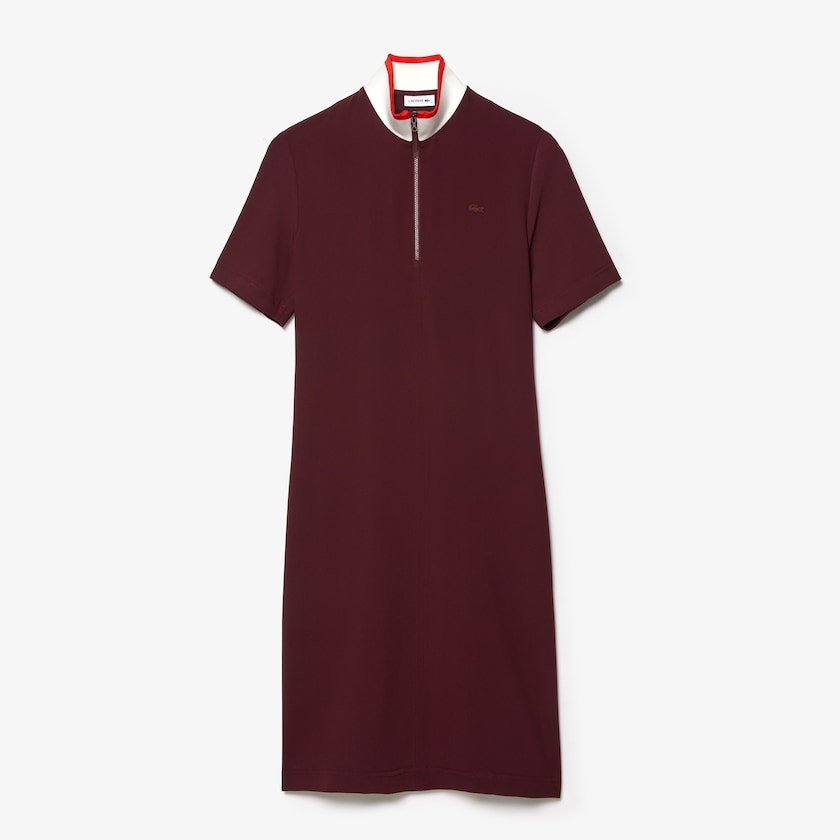 Vestido Tipo Polo Lacoste Flared Zip-Up Mujer Rojos Oscuro Blancos Rojos | FL9-44414L0