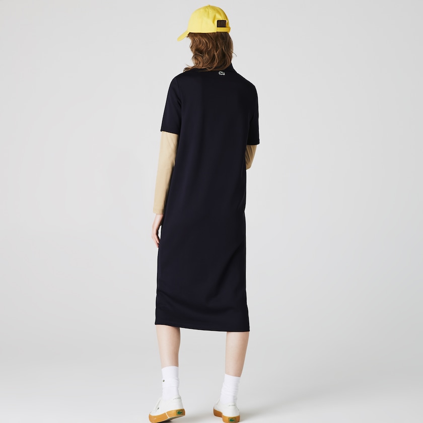 Vestido Tipo Polo Lacoste LIVE Straight Cut Badge Flowing Mujer Azul Marino Azules | AT1-74147E1