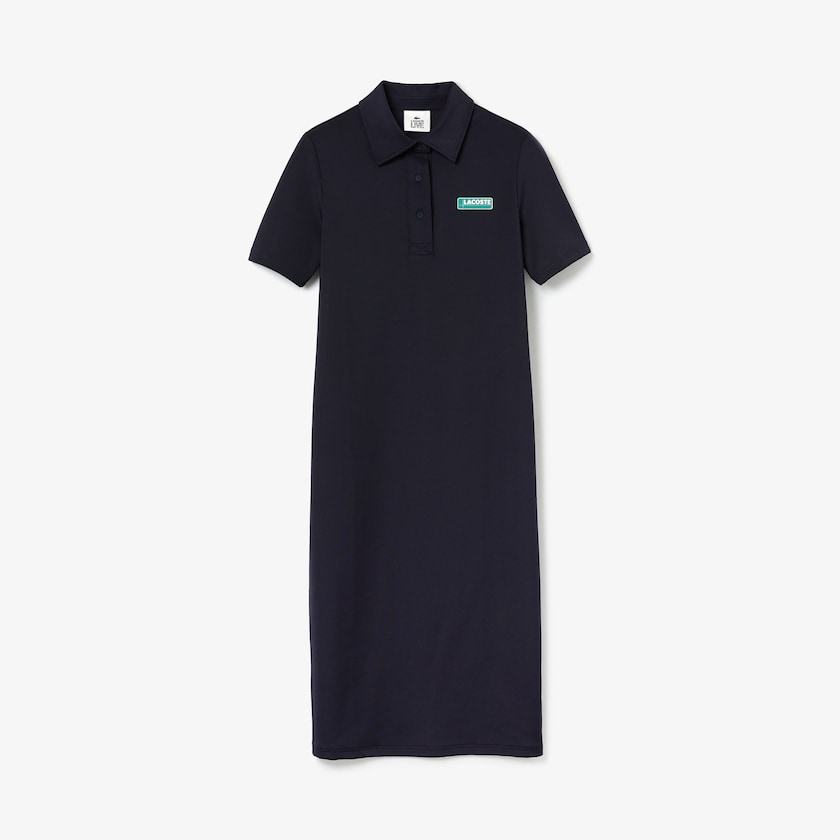 Vestido Tipo Polo Lacoste LIVE Straight Cut Badge Flowing Mujer Azul Marino Azules | AT1-74147E1