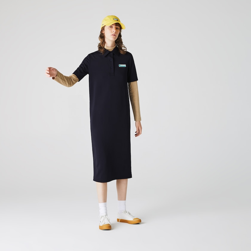 Vestido Tipo Polo Lacoste LIVE Straight Cut Badge Flowing Mujer Azul Marino Azules | AT1-74147E1