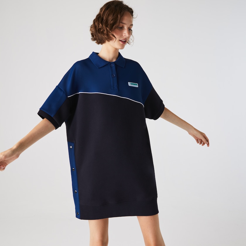 Vestido Tipo Polo Lacoste LIVE Two-Tone Fleece And Neoprene Mujer Azul Marino Azules Azules | HI6-59425Y8