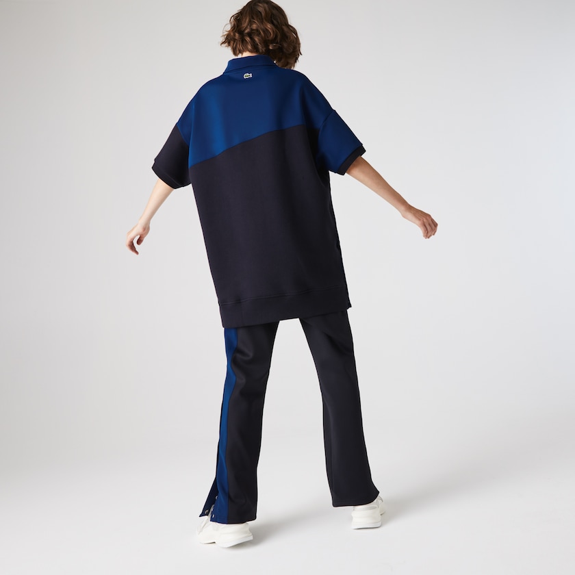 Vestido Tipo Polo Lacoste LIVE Two-Tone Fleece And Neoprene Mujer Azul Marino Azules Azules | HI6-59425Y8