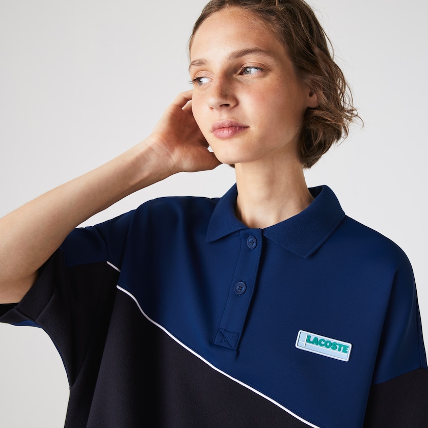 Vestido Tipo Polo Lacoste LIVE Two-Tone Fleece And Neoprene Mujer Azul Marino Azules Azules | HI6-59425Y8