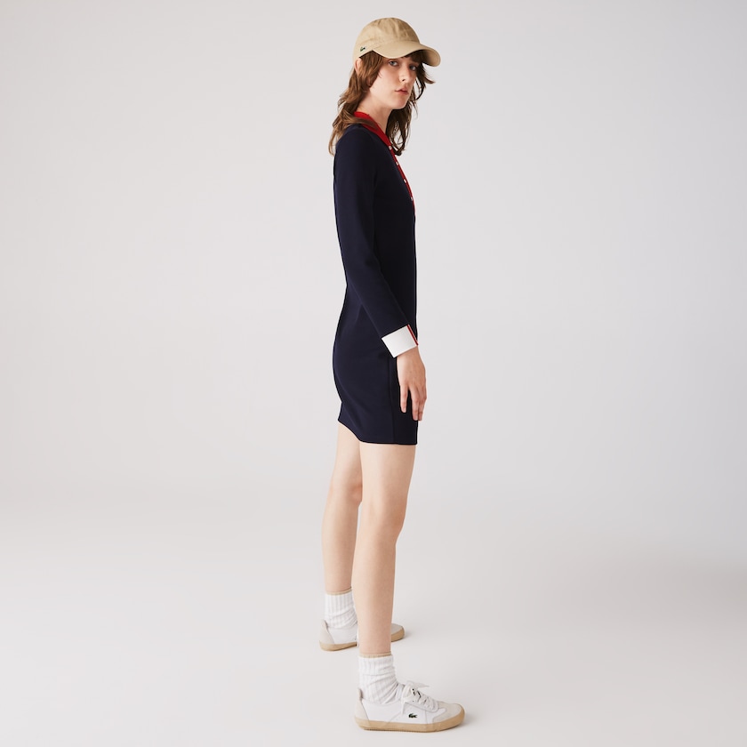 Vestido Tipo Polo Lacoste Made In France Stretch Cotton Jersey Mujer Azul Marino Azules Rojos Blancos | HS1-46984E9