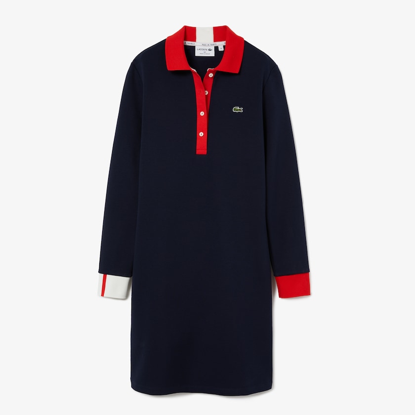 Vestido Tipo Polo Lacoste Made In France Stretch Cotton Jersey Mujer Azul Marino Azules Rojos Blancos | HS1-46984E9